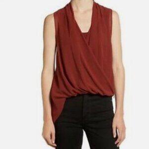AllSaints Abi Drape Sleeveless Zipper Blouse 6 Rust